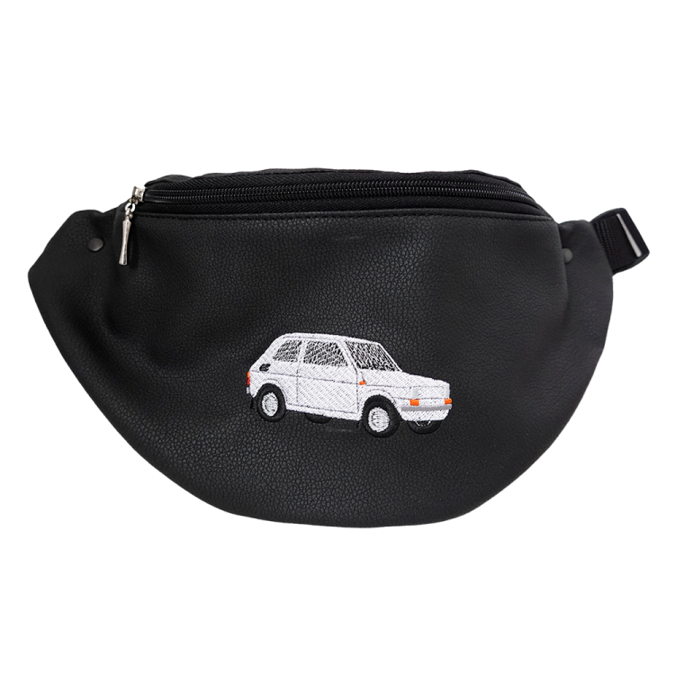 Torebko-nerka Fiat 126p – czarna z białym haftem