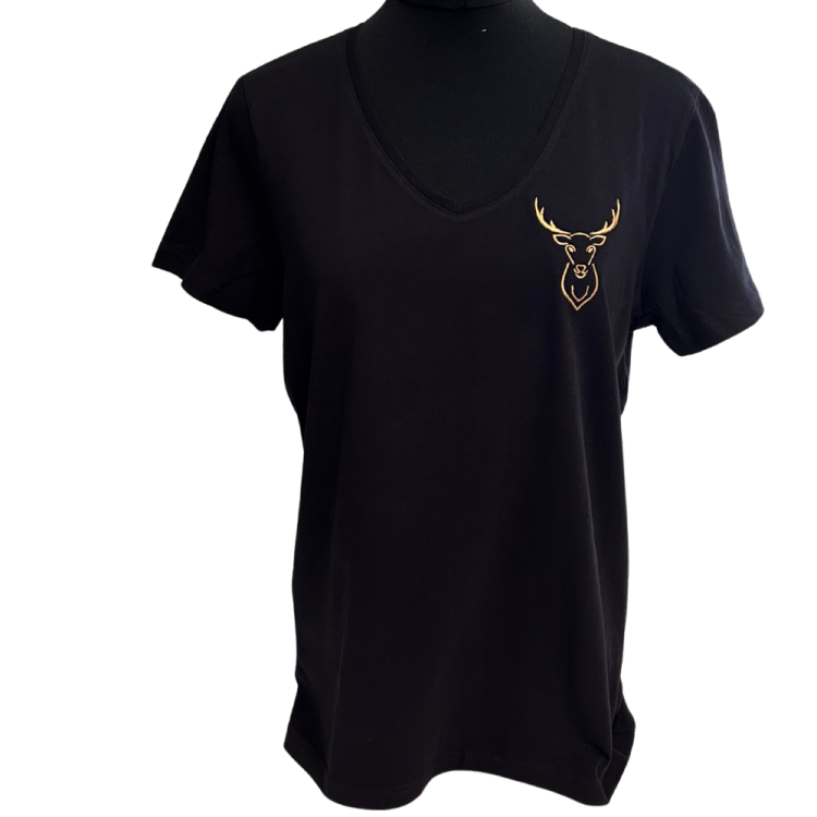 t shirt w serek czarny ze złotym jelonkiem.png