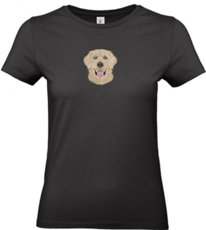 Koszulka damska czarna  z haftem głowa LABRADOR - przód