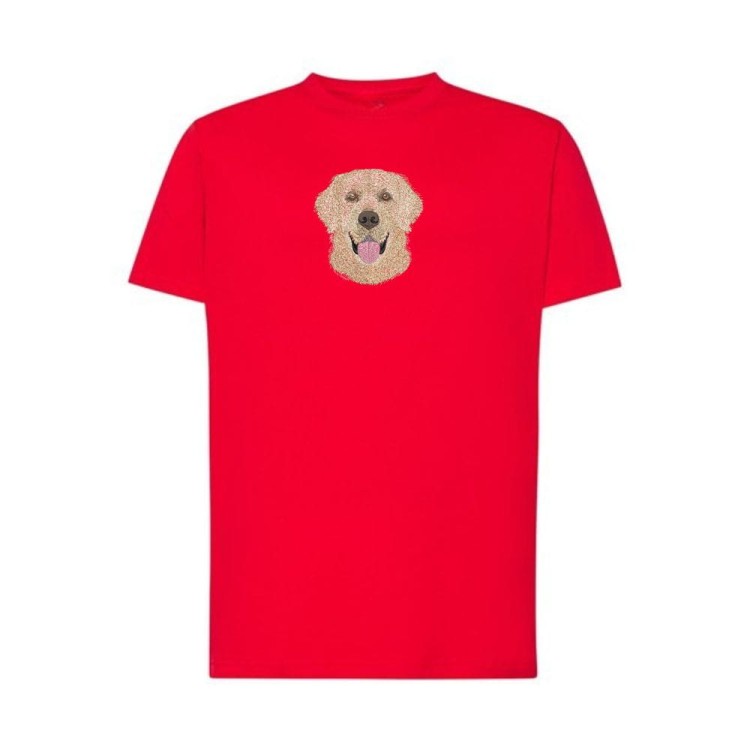 koszulka czerwona unisex z haftem labrador-przód