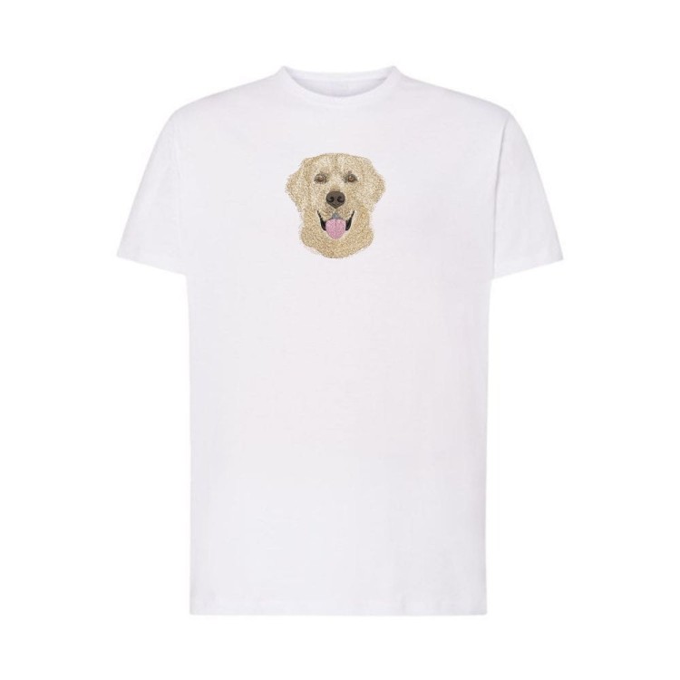 koszulka biała unisex z haftem labrador-przód