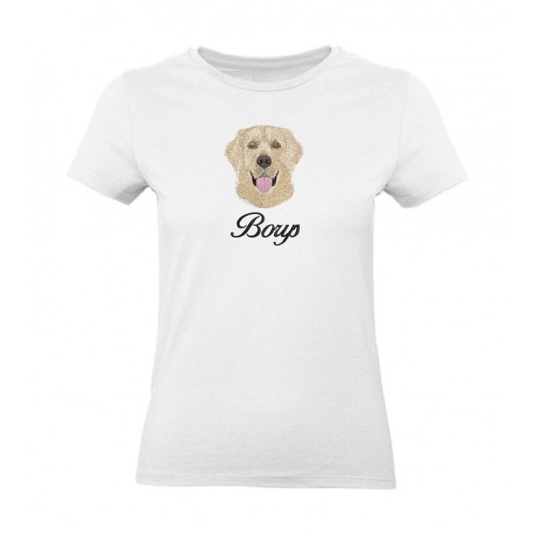 koszulka biała damska z haftem głowa Labradora + przykładowe imię