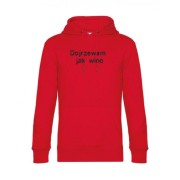 Bluza  czerwona unisex z haftem  Dojrzewam jak wino- przód