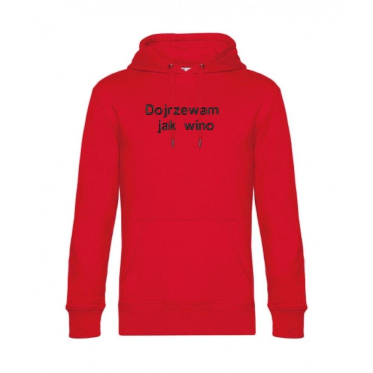 Bluza  czerwona unisex z haftem  Dojrzewam jak wino- przód