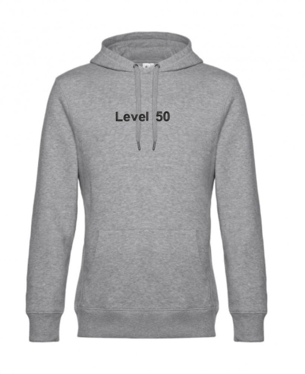 Bluza szara kangurka unisex z haftem - Level 50 - przód