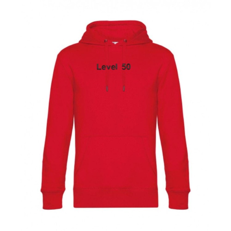 Bluza czerwona kangurka unisex z haftem - Level 50 - przód