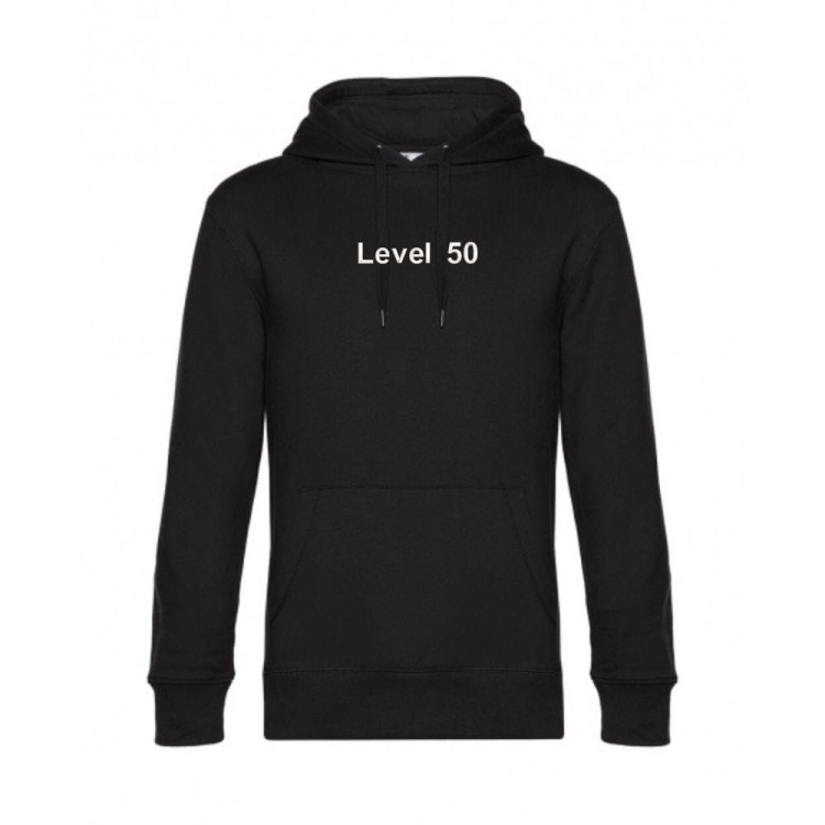Bluza czarna kangurka unisex z haftem - Level 50 - przód