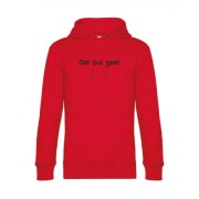 Bluza czerwona kangurka unisex z haftem- Old but gold - przód