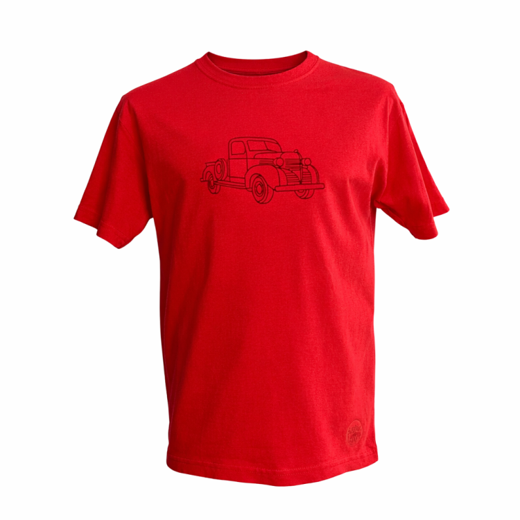 t shirt czerwony dziecięcy z czarnym haftem Pick Up.png